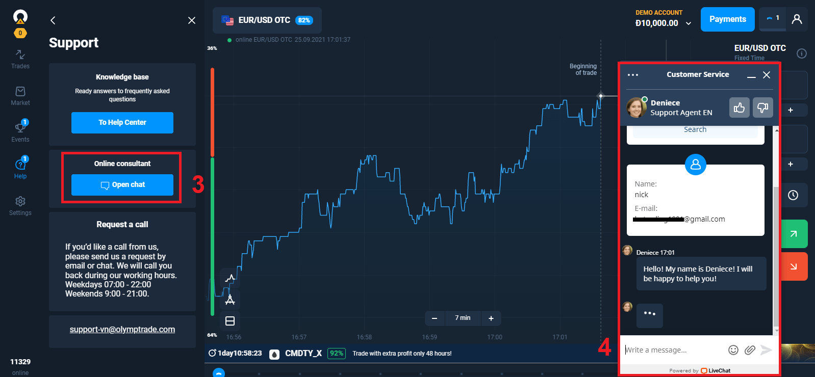 Si të kontaktoni mbështetjen e Olymptrade