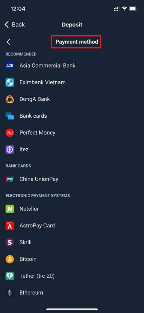 Kā noguldīt naudu Olymptrade, izmantojot bankas kartes (Visa, Mastercard, JCB, Discover Card)