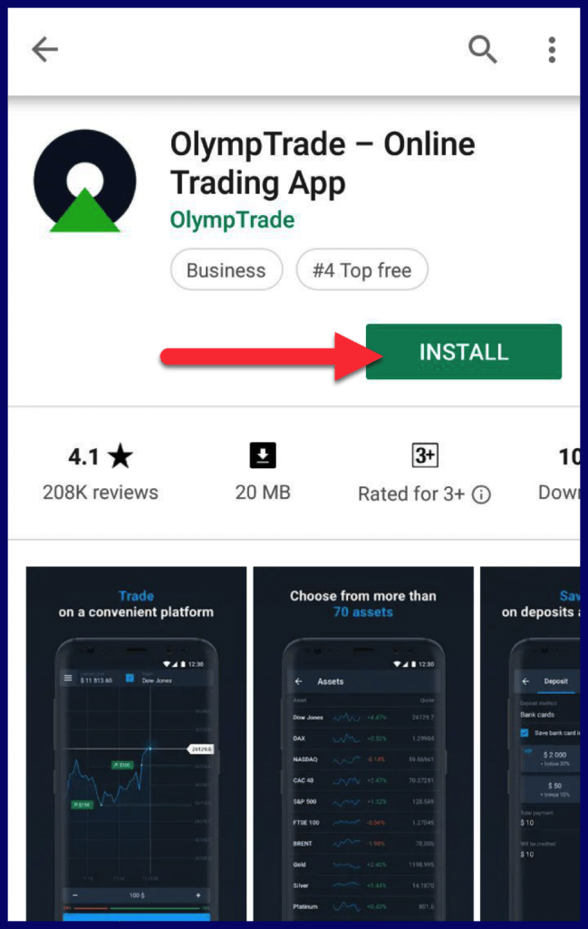 Cara menginstal Aplikasi Seluler Olymp Trade di Google Play (Aplikasi Android)
